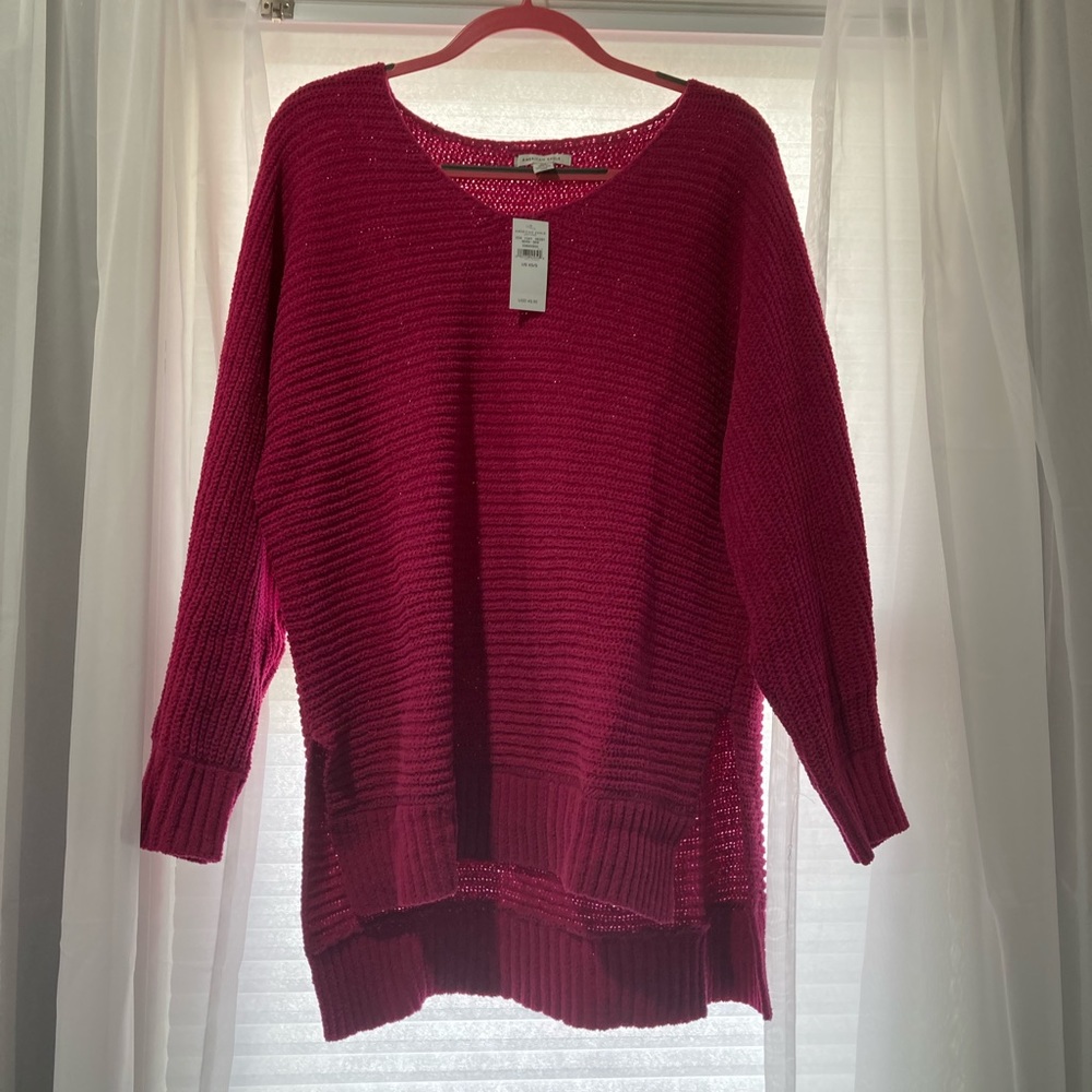 NWT AE hot pink slouchy v-neck sweater xs/s